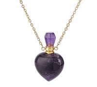 PH PandaHall Collier Flacon de Parfum en Améthyste Naturelle Collier Diffuseur D'Huiles Essentielles en Forme de Cœur avec Pierre D'Améthyste Véritable Chaîne pour L'Été Bijoux Femmes Pourpre 1pc