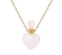 PH PandaHall Collier Flacon de Parfum en Quartz Rose Naturel Collier Diffuseur D'Huiles Essentielles en Forme de Cœur en Cristal de Quartz Véritable Chaîne Dorée Bijoux D'Été pour Femmes Rose 1 pc