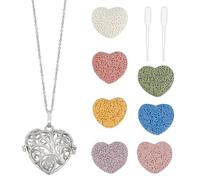 PH PandaHall Colliers Diffuseurs D'Huiles Essentielles D'Aromathérapie Pendentif Médaillon Creux Cœur D'Amour Pendentif Médaillon Arbre de Vie Collier Parfumé avec 7 Pierre de Lave pour Hommes Femmes