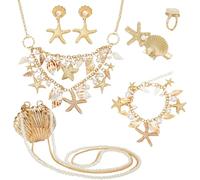 PH PandaHall Coquillage étoile de mer bijoux sirène bijoux accessoires costume été mer plage coquillage collier plastron collier plastron bracelets boucles d'oreilles bague pince à cheveux sacs à