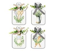 PH PandaHall Décoration Murale de Cuisine Boho 4pcs panneau en Bois à Suspendre Plantes Vertes Décoration de Salle à Manger Panneau de Cuisine de Ferme avec Corde pour la Maison le Bar le Café 15x9cm