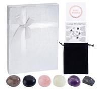 PH PandaHall Ensemble de Cristaux de Protection pour Maison 6pcs Quartz Améthyste Obsidienne Lépidolite Cristaux Pierres avec Pochettes Velours et Cartes Vœux pour Cadeau Nouvelle Maison Bénédiction