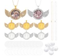 PH PandaHall Ensemble de Pendentifs à Anneau de Sublimation, Or/Argent Kits de Fabrication de Colliers D'anges avec Chaîne et Cabochon Plateau Vierge Strass pour Mariage Camée Photo Bijoux Artisanaux