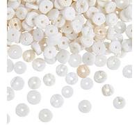 PH PandaHall Environ 250pcs Perles de Coquillage Naturel Blanc Perles Heishi Perles Rondes Plates en Coquillage avec Fil de cristal pour Bijoux Bracelets Colliers Chokers Anklets, 6~6.5mm