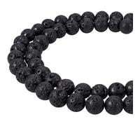 PH PandaHall environ 50Pcs/Brin 8mm Perle en Lave Naturelle Perle Rond Cordes de Perles Pierre de Lave pour Bracelet Collier DIY Bijoux, Noir, Trou: 1mm, 15.7"