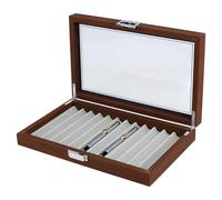 PH PandaHall Étui pour Stylo Plume Boîte de Rangement Rectangulaire en Bois avec Fenêtre Transparente pour Stylos Plume Idéale pour la Maison Ou le Magasin Marron avec Velours Gris, 32x20x5.5cm