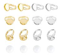 PH PandaHall K de bague - 40pcs Support de bague réglable base de bague 2 couleurs Bagues vierges à base d'anneau plat avec 40pcs 12 mm Cabochons en verre rond transparent, argent doré