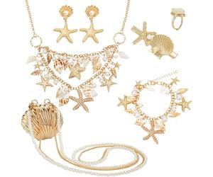 PH PandaHall Kit Bijoux Sirène Parure de Costumes de Sirène Bijoux sur les étoiles de Mer de Coquillage Collier de Perles Coquille Bracelet Boucle d'oreille Bague pour Femme Fête