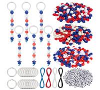 PH PandaHall Kit de Fabrication de Porte-clés DIY 678pcs, Perles en Acrylique Patriotiques Rouge Blanc Bleu Cœur Étoile Ronde Perles en Vrac Lettres avec Anneaux et Fil Ciré pour Fêtes Sportives