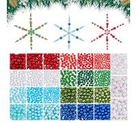 PH PandaHall Kit de Perles en Fil de Fer Flocon de Neige de Noël Ensemble de Perles de Flocon de Neige Décoratives en PVC et Plastique avec Perle Acryliques Nacrées pour Décoration de Noël