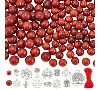 PH PandaHall Kit de Perles Mala en Bois de Rose 303pcs Perles Rondes en Bois Naturel Perles en Alliage de Style Tibétain Bouddha avec Pendentifs Lotus et Cordon en Nylon de 0.8mm pour Pâques Bijoux