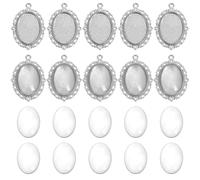 PH PandaHall Kit de Plateau Suspendu 30pcs Plateau Ovale Vierge en Platine Breloques Photo avec 30pcs cabochons en Verre de 25x18mm pour Bouquet de Mariée Breloque Photo de Remise de Diplôme