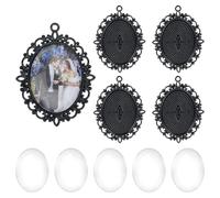 PH PandaHall Kit de Réglages de Lunette Suspendue, 5 Plateau à Pendentif Ovale Vierge 5 Cabochons en Verre Transparent de 40x30mm Pendentifs Photo Commémoratifs pour Collier Bouquet Mariage, Noir