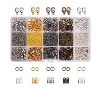 PH PandaHall - Kits de Decouvertes de Bijoux, avec Extremites de Fil de Fer, Fermoirs en Laiton de Griffe de Homard et Anneaux de Saut de Fer, 5-12x3-7x0.7-2.3mm, Environ 1800pcs / Boite