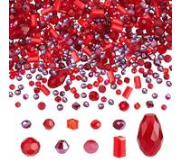 PH PandaHall Lot de 1 000 perles en verre à facettes rouges de 10 styles - Perles d'espacement pour bracelet, collier, boucles d'oreilles, décoration, carillon éolien, loisirs créatifs, fabrication de