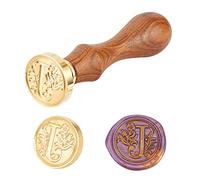 PH PandaHall Lot de 1 set DIY Lettre Alphabet Scrapbook Timbre Seal en Laiton Lettre Cachet Sceau Tampon Pour Cachet Cire et Poignée en Bois, Lettre J, 25x14mm, 75mm