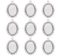 PH PandaHall Lot de 10 Supports Pendentifs Ovales en Alliage Plateau de Collier pour Cabochon/Medaillon/Camee, 25x18mm, Argent Antique