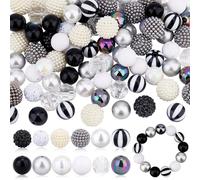 PH PandaHall Lot de 106 grosses perles noires et blanches en résine - 13 styles - 16/18/20 mm