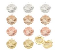 PH PandaHall Lot de 12 breloques en forme de coquillage - 3 couleurs - Cadre photo - Collection commémorative - Pendentifs en laiton pour l'été - Bricolage de colliers, bracelets, bijoux et