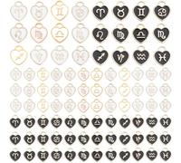 PH PandaHall Lot de 12 breloques en forme de cœur constellation, 96 pendentifs en émail double face, signe du zodiaque, porte-bonheur astrologie, horoscope pour fabrication de bracelets, colliers, boucles d'oreilles (noir et blanc)