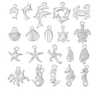 PH PandaHall Lot de 120 breloques en forme d'étoile de mer, sirène, dauphin, 20 styles, thème océan, argent, pour bijoux d'été, bracelets, colliers, artisanat, 14,5 ~ 23 mm