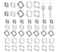 PH PandaHall Lot de 125 cadres carrés de 5 styles en alliage pour fabrication de bracelets, colliers, bijoux, 10 à 14 mm, argenté
