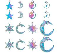 PH PandaHall Lot de 16 breloques célestes en alliage de 8 styles de pendentifs couleur arc-en-ciel pour la fabrication de bijoux, accessoires d'artisanat pour colliers, boucles d'oreilles, bracelets