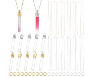 PH PandaHall Lot de 16 colliers avec pendentif en forme de fiole en verre - Platine dorée - 16 chaînes - Petit flacon transparent en forme de sablier - Bouteille vide pour la fabrication de bijoux, de