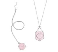 PH PandaHall Lot de 2 colliers avec pendentif en forme de cage en quartz naturel en acier inoxydable 304, Cristal, Quartz
