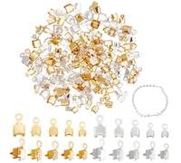 PH PandaHall Lot de 200 embouts de chaîne en laiton de 5 tailles différentes avec strass pour fabrication de bijoux, doré/argenté