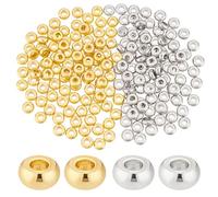PH PandaHall Lot de 200 perles Heishi, 2 couleurs, 4 mm, perles d'espacement rondes et plates en métal pour perles d'argile Heishi, empilables, colliers, bracelets, fabrication de bijoux, or platine