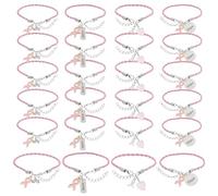 PH PandaHall Lot de 24 bracelets de sensibilisation au cancer du sein faits à la main avec ruban rose en cuir tressé réglable pour femmes et filles, 7-1/2 inch, Sans pierre précieuse