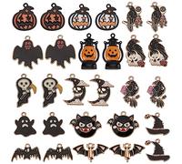 PH PandaHall Lot de 28 breloques d'Halloween assorties en alliage émaillé - 14 styles - Tête de mort, chapeau de sorcière, citrouille - Breloques d'Halloween pour fabrication de colliers, boucles