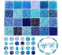 PH PandaHall Lot de 3 600 perles de rocaille en verre bleu de 4 mm, 24 couleurs, 6/0, mini perles d'espacement rondes pour bracelet, collier, boucles d'oreilles, fabrication de bijoux, décoration de