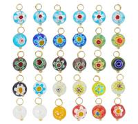 PH PandaHall Lot de 30 pendentifs ronds Millefiori en verre soufflé coloré de 1,2 cm pour fabrication de boucles d'oreilles, bijoux, bracelets, colliers ras du cou, travaux manuels, tirette de