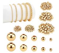 PH PandaHall Lot de 300 perles intercalaires rondes en laiton plaqué or 14 carats, 5 tailles, perles lisses sans couture, petites perles durables pour bracelets d'été, colliers, bijoux, loisirs