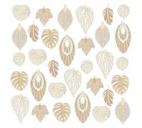 PH PandaHall Lot de 32 breloques en forme de feuille d'arbre - 8 styles - Pendentifs en laiton en forme de feuille d'érable gravée - Pour colliers, boucles d'oreilles, bijoux, porte-clés, sac