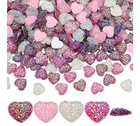 PH PandaHall Lot de 360 cabochons en forme de cœur avec strass à dos plat - 4 couleurs - Rose et blanc - Breloques en résine brillante pour la fabrication de bijoux, le scrapbooking, les étuis de