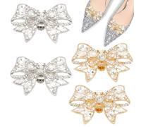 PH PandaHall Lot de 4 pinces à chaussures en métal avec nœud 2 couleurs, clips de chaussures de mariage, clips de chaussures en cristal, boucles de chaussures étincelantes amovibles pour femmes,