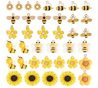 PH PandaHall Lot de 40 breloques en forme d'abeille, 10 styles de pendentifs 3D en émail en forme d'abeille et de tournesol pour boucles d'oreilles, bracelets, colliers, fabrication de bijoux