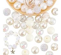 PH PandaHall Lot de 50 perles blanches en acrylique à rayures pour stylo, mariage, Noël, guirlande, bijoux, bracelet, sac, fabrication de chaîne - 20 mm