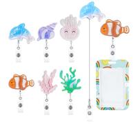 PH PandaHall Lot de 6 porte-badges océaniques rétractables en acrylique avec clip mignon en forme de dauphin, conque, infirmière, infirmière, travailleur médical, collègues, bureau, enseignant