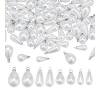 PH PandaHall Lot de 64 breloques en forme de goutte d'eau blanches en forme de goutte d'eau pour fabrication de bijoux - 4 tailles