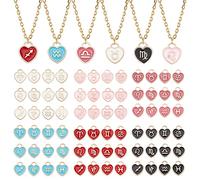 PH PandaHall Lot de 72 pendentifs en forme de cœur avec 12 constellations, 6 couleurs en émail pour fabrication de bijoux, 12 x 14 mm