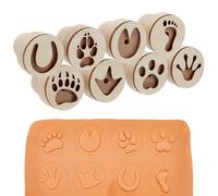 PH PandaHall Lot de 8 Tampons en Bois pour Argile Tampon Rond en Bois Naturel avec Motif Empreintes de Pattes Petit Tampon Animal avec Poignée pour Artisanat Poterie Argile et Céramique 43x38mm