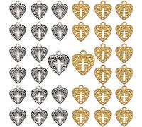 PH PandaHall Lot de 80 breloques en forme de cœur - 2 couleurs - Breloques en forme de croix de Pâques - Pendentifs dorés et argentés pour Pâques, mariage, Saint-Valentin, Ramadan, décoration de