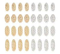 PH PandaHall Lot de 80 perles d'espacement ovales en laiton creux - 4 tailles - 8 à 11 mm - Perles d'espacement en filigrane - Perles creuses en vrac - Pour boucles d'oreilles, bracelets, colliers