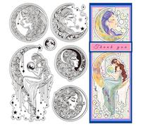PH PandaHall Lot de Tampons Transparents Moon Goddess 6 pièce Style Mythologique Tampons Transparents en Silicone Réutilisables pour la Fabrication de Cartes de Scrapbooking