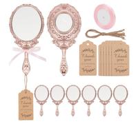PH PandaHall Miroir de Poche Vintage 8 Ensembles Double Face Miroir Main Rose Or Compacts Miroirs Maquillage avec Ruban et Étiquettes Merci pour Cadeaux Fête Mariage Anniversaire Invité Retour Voyage