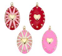 PH PandaHall Pendentif en Forme de Cœur en Laiton Plaqué Or 18K, 4 Styles Breloque Ovale en Émail avec Micro Pavé de Zircones Cubiques et Anneau de Jonction pour Fabrication de Bijoux Bricolage Noël